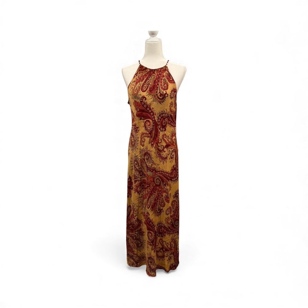 Silk  Halter Maxi Dress with beading on neckline - Picture 3 of 15